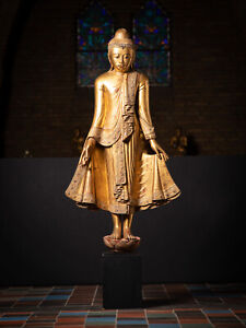 Very Beautiful Antique Wooden Mandalay Buddha Statue From Burma 19th Century
