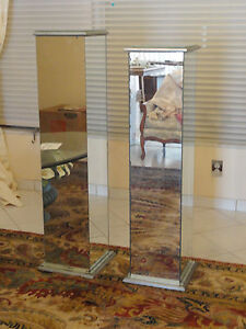 Pair Of Modernist 60s Mirrored Pedestals On Silvered Plinth
