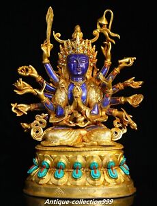 14 5 Tibet Natural Lapis Lazuli Turquoise Gold Namgyalma Goddess Buddha Statue