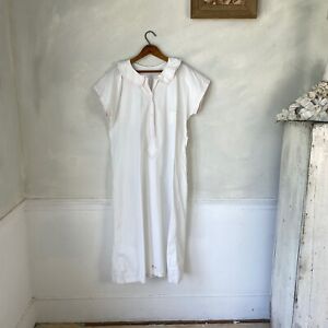 Antique Night Shirt Pink Trim White Nightgown Undergarment Short Sleeve Dress