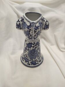 Seymour Mann Blue White Floral Porcelain Dress Form Vase