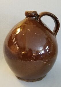 Early 19th Century New England Glazed Redware Ovoid Jug One Gallon 10 Tall