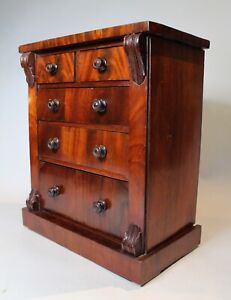 Miniature American Mahogany Classical Period 14 75 Tall Chest Of Drawers C1855