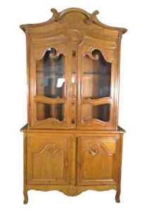 Antique French Carved Walnut Louis Xv Lighted China Cabinet Vitrine Circa 1890s