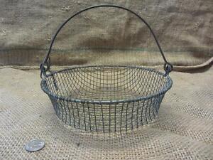 Vintage Metal Wire Basket W Handle Antique Old Garden Kitchen Boxes 9604
