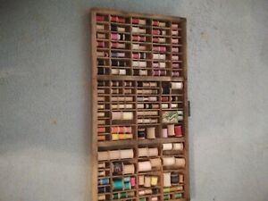 Antique Oak Hamiltonwooden Sewing Spool Cabinet Rack Vintage Display