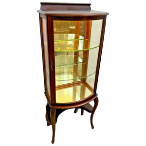 Antique China Cabinet Curio Rockford Furniture Petite Curved Glass Led Lighted