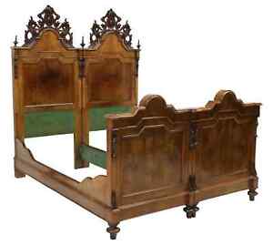 Antique Bed Double Italian Louis Philippe Carved Walnut Foliate 1800s 