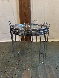 Saporiti Set Of 3 Italian Modern Chrome Glass Round Stackable Side Tables