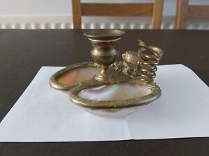 Stunning Antique Palais Royale Gilt Brass And Abalone Desk Stand Lizard Insect