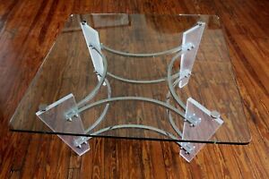 Vintage Charles Hollis Jones Chrome Lucite And Glass Coffee Table