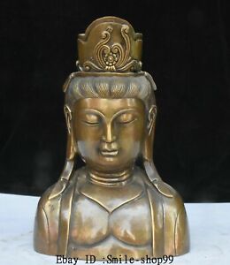 11 Old China Pure Bronze Kwan Yin Guan Yin Goddess Buddha Head Bust Statue