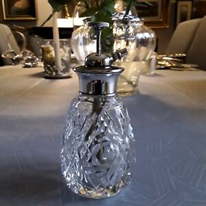 Antique Sterling Silver Topped Glass Perfume Bottle Atomiser 12cm High