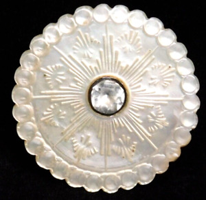 Large Antique 18th C Carved Engraved Pearl Shell Jewel Button Nice 1 5 16