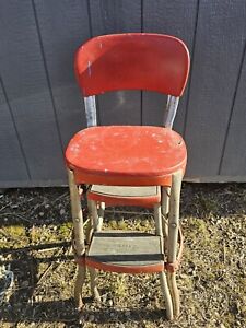 Mcm Vintage Red Cosco Kitchen Step Stool Chair Pull Out Steps Mid Century Retro