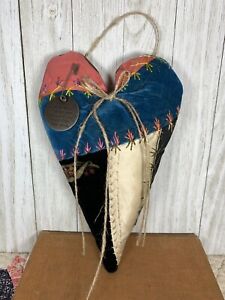 Primitive Antique Crazy Quilt Heart 1900 Dated Quilt Peg Hanger Nature Tag