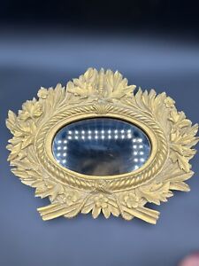 Vintage Ornate Gold Resin French Style Hollywood Regency Small Oval Mirror 13 5 