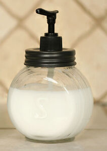 Primitive Farmhouse Cottage Country Sellers Soap Dispenser Clear Glass Jar Lid