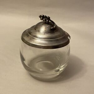 Vintage Sterling Silver Honey Bee Lid Glass Condiment Jar 20th C Deco Mcm