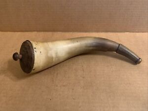 18th Century Rev War Powder Horn 12 Inches Long W Carved Tip Wooden End Cap
