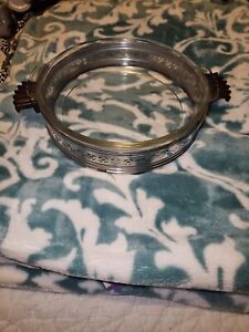 Vintage Silverplate Cradle With Handle Pyrex Round Pie Plate Mid Century