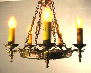 Spanish Revival Arts Crafts Chandelier 1920 S Restored Medieval Tudor 5 Lights