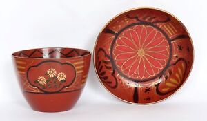 Japanese Lacquer Ware Cup Bowl Saucer Plate Wood Chrysanthemum 03