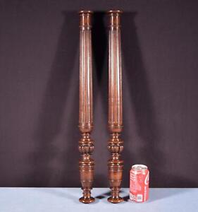 25 Pair Of French Antique Solid Walnut Wood Trim Posts Pillars W Flat Backs