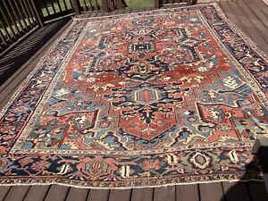Heriz Serapi Antique Hand Knotted Rug 9 6 By 11 7