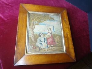 Antique Embroidered Needlepoint Petit Point Tapestry Man And Woman