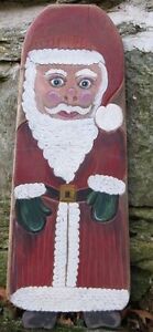 Antique Santa Claus Wood Primitive Hide Stretcher Painted Pa Dutch Folk Art