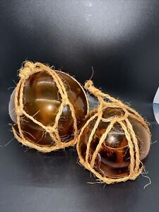 Lot 2 Japanese Floating Glass Fishing Floats Amber Glass 6 And 4 Home Decor