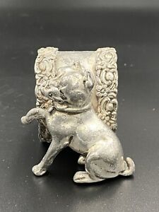 Best Wishes Victorian Silver Plate Figural Bull Dog Napkin Ring Holder