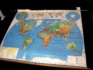Vintage Nystrom Rare 1sr98 10 Classroom Pulldown World Map 62 Wide X 52 Tall