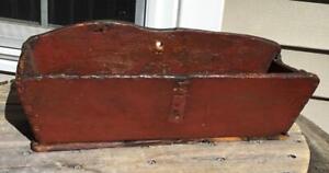 Antique Wood Dovetail Old Prim New England Red Painted Wall Hanging Candle Box