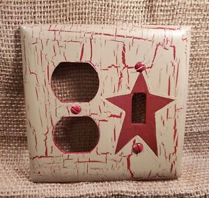 Primitive Crackle Tan Barn Red Star Combo Single Switch Outlet