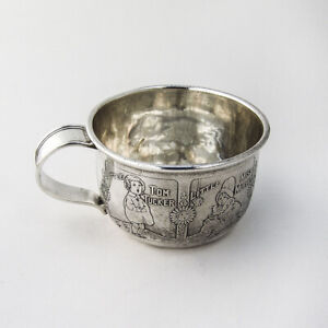 Gorham Acid Etched Nursery Rhyme Baby Cup Sterling Silver Mono