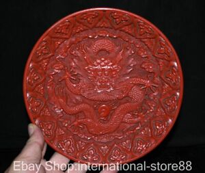 8 2 Marked Old China Red Lacquer Ware Palace Dragon Play Bead Dish Plate
