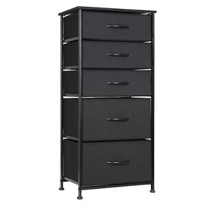 Fabric Dresser Storage With 5 Drawers Sturdy Metal Frame Wood Top For Bedroom