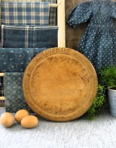 Antique English Carved Wood Round Bread Cutting Board Original Surface