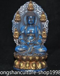 10 Lapis Lazuli Gilt Carved Shakyamuni Sakyamuni Shakya Mani Buddha Statue