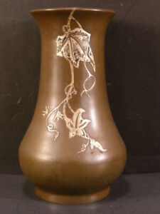 1920 S Silver Crest Sterling On Bronze Art Deco Vase Arts Crafts Vine Decorated