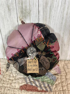 Primitive 1882 Antique Crazy Quilt Handmade Pin Keep What If I Fail 