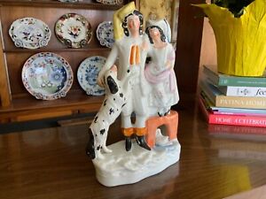 19th Century English Staffordshire Pottery Figures Young Couple With Dog C1880