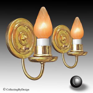 Pair Chase Brass Art Deco Sconce Wall Light Fixtures C 1937 Restored