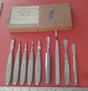 9 Vtg Stainless Surgical Tools Codman Shurtleff G Vincent France C1950s