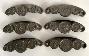 Lot A Set 6 Old Cast Iron Silver Color D F Drawer Bin Cup Pulls Handles 4 