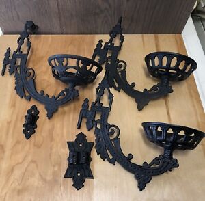 Pre Owned Antique Wrought Iron Sconces Pair Single Set Fast Ship 