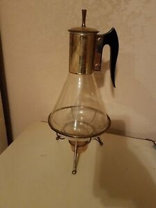 Vtg Holf Plated And Glass Coffee Carafe With Warmer 15 Tall