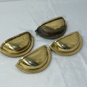 4 Vintage Heavy Solid Brass Half Moon Shaped Drawer Handle Pulls 3 Cup Style